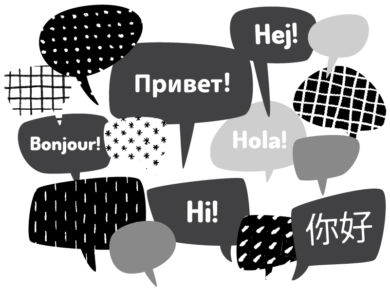 speech bubbles saying 'hello' in multiple languages