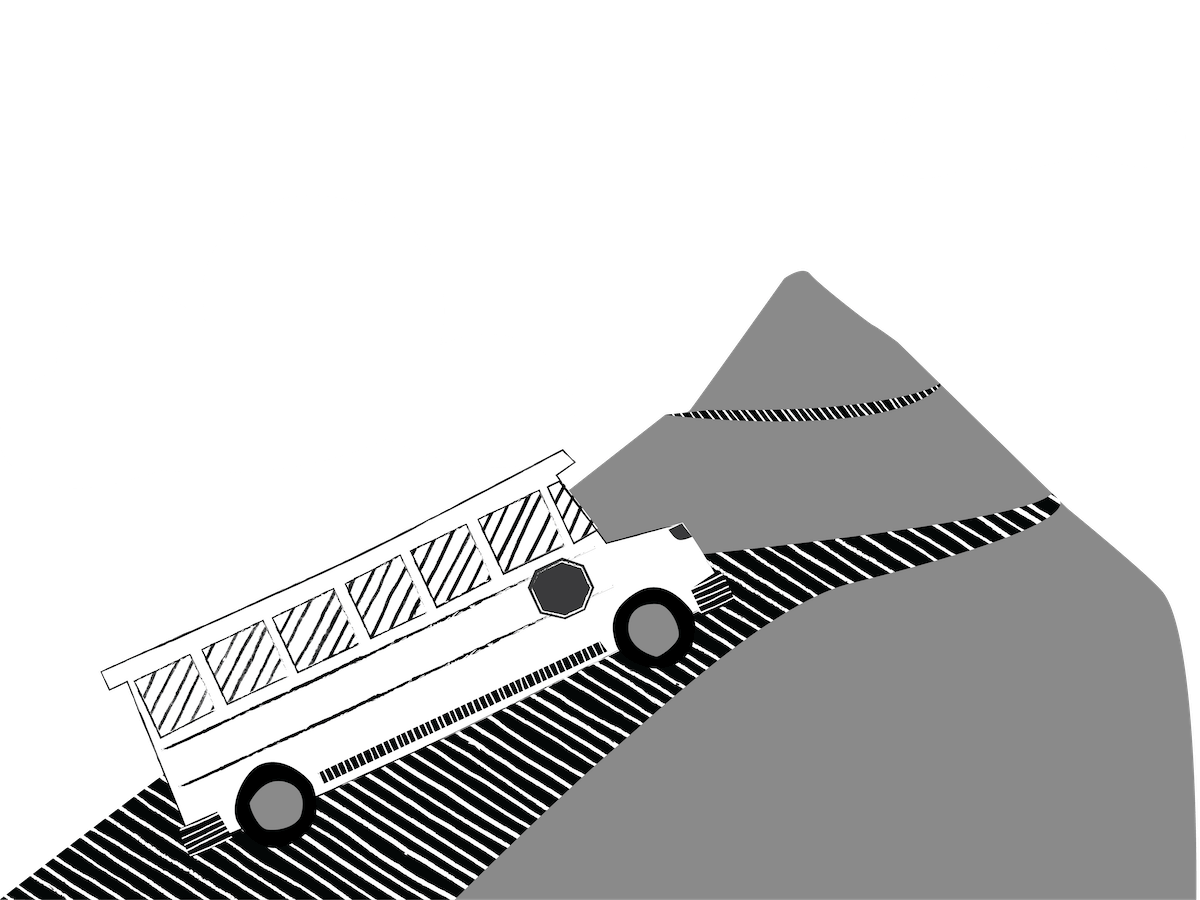 Bus driving up mountain