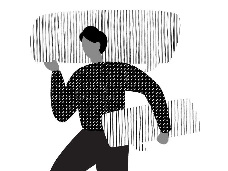 man carrying speech bubbles